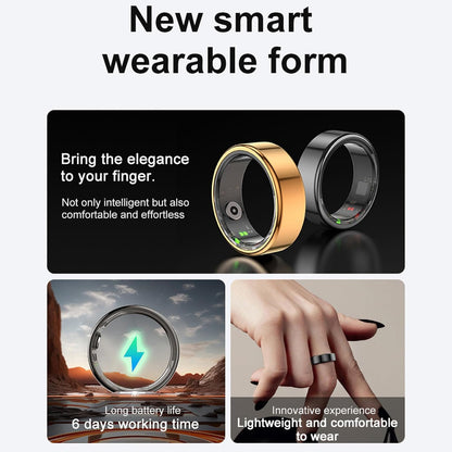 Smart Ring Health Tracker with APP, Fitness Sleep Monitor, Magnetic Charging, Waterproof Ring for Women and Men (BLACK)