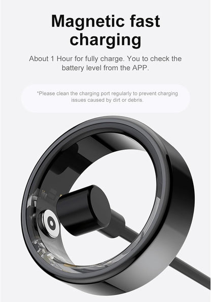 Smart Ring Health Tracker with APP, Fitness Sleep Monitor, Magnetic Charging, Waterproof Ring for Women and Men (BLACK)
